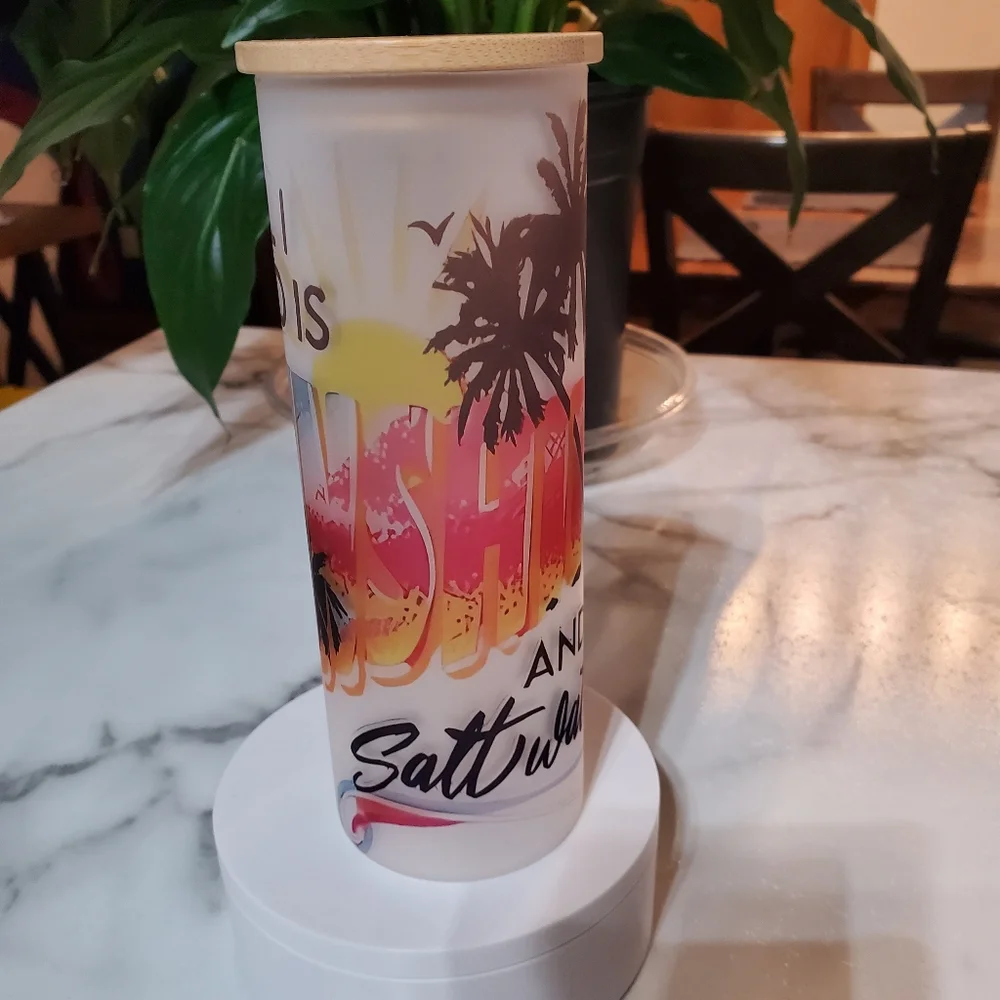 All I Need is Sunshine and saltwater 20oz Frosted Glass Tumbler